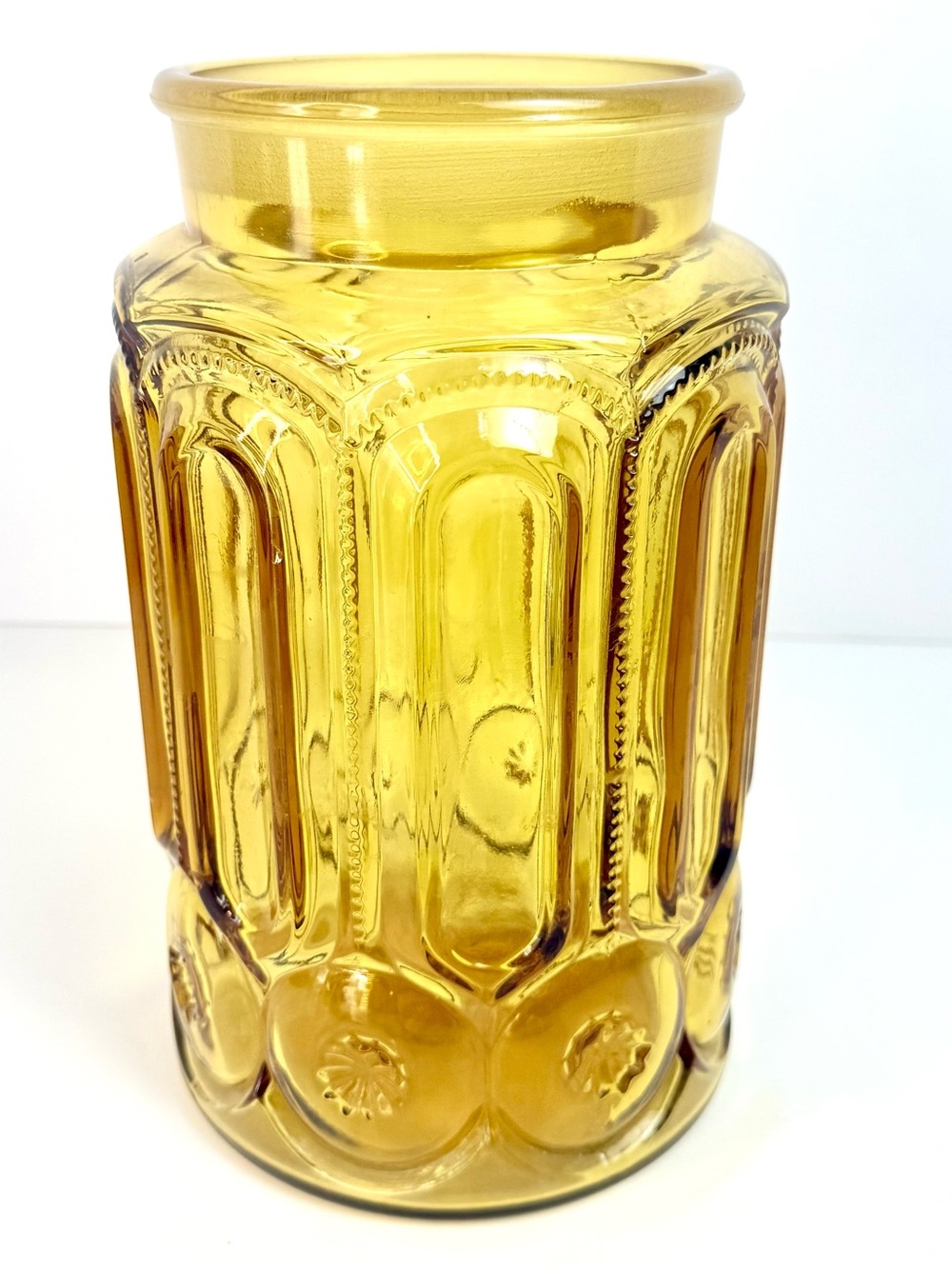 Vintage LE Smith Moon And Stars Amber Glass 9.5" Large Canister Jar without Lid